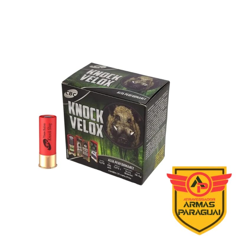 Munição CBC Calibre 12 Câmara 70mm Balote Knock Slug - KNOCK VELOX - CX 125un - 5 Caixas