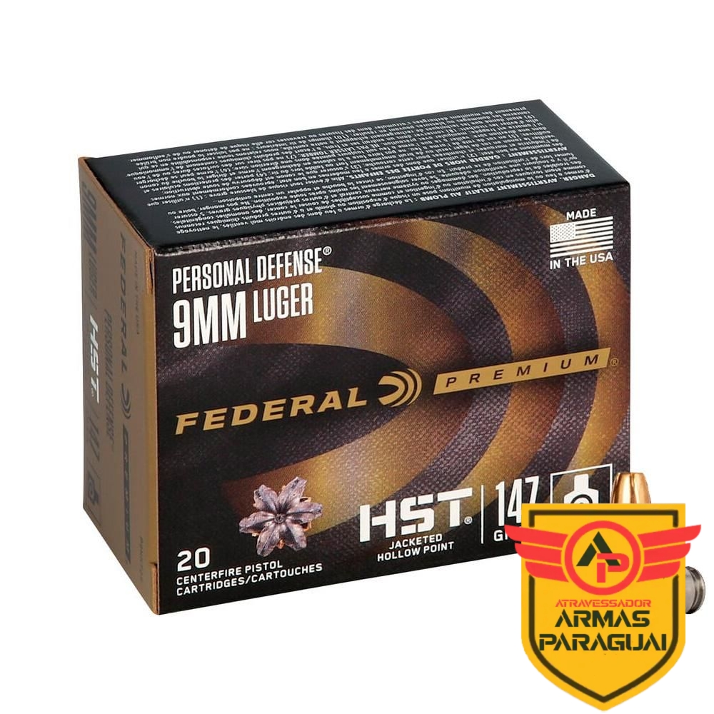 MUNIÇÃO FEDERAL CAL .9MM LUGER 147GR HST JHP CX 20