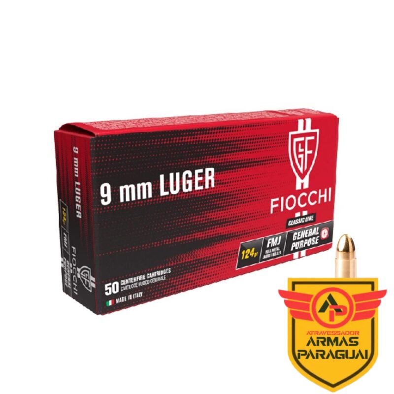 Munição Fiocchi Luger 9mm 124gr FMJ - 50 un