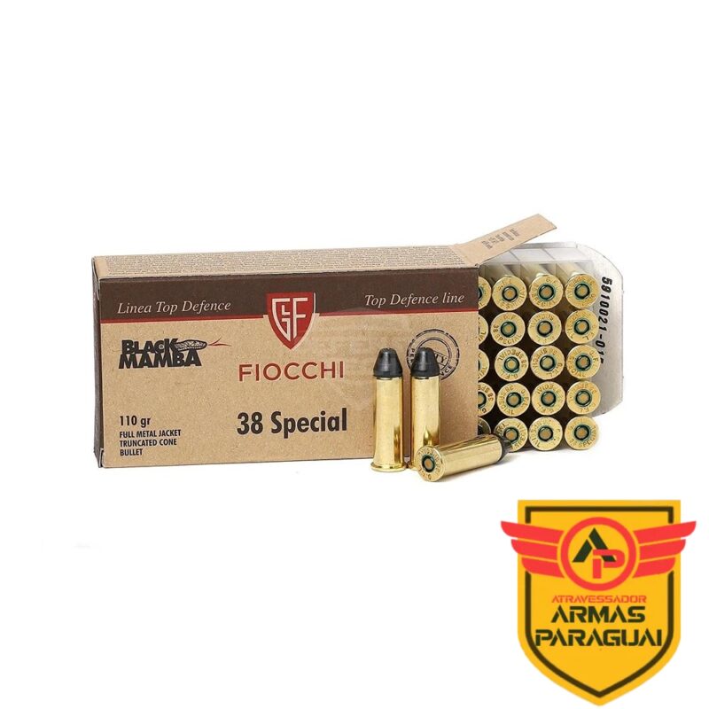 Munição Fiocchi Calibre 38 SPL FMJTC Black Mamba 110GR - CX 50