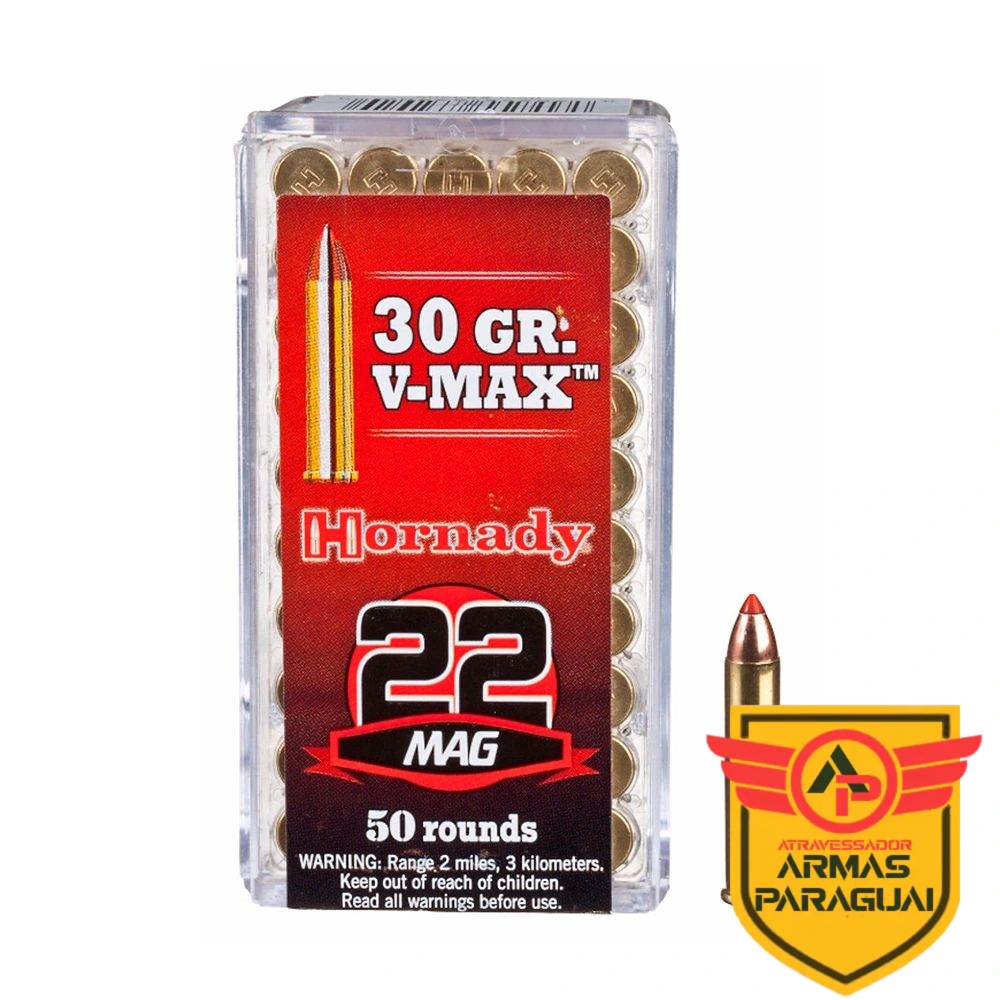 Munição Hornady Cal 22WMR V-Max 30gr - 50 un