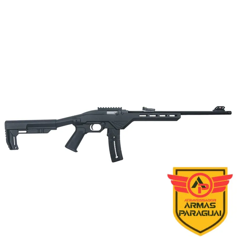 RIFLE CBC .22LR SEMIAUTOMÁTICO TACTICAL – CORONHA TÁTICA EM POLÍMERO PRETO