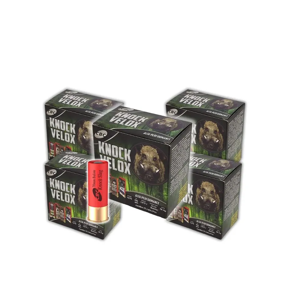 Munição CBC Calibre 12 Câmara 70mm Balote Knock Slug - KNOCK VELOX - CX 125un - 5 Caixas