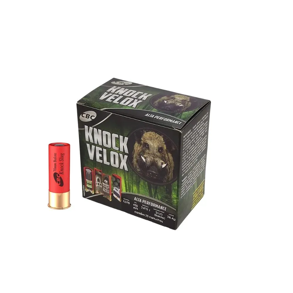 Munição CBC Calibre 12 Câmara 70mm Balote Knock Slug - KNOCK VELOX - CX 125un - 5 Caixas